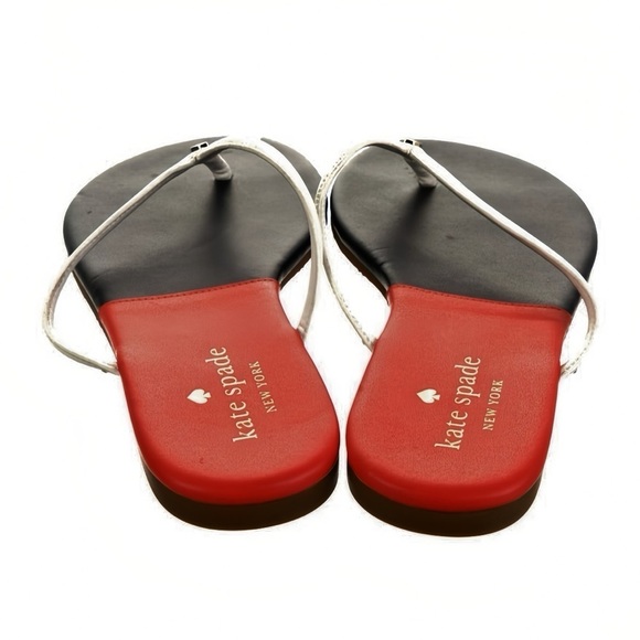Kate Spade New York Women's Navy and Red Leather Flip Flops Sandals - Size 7 - Picture 2 of 3
